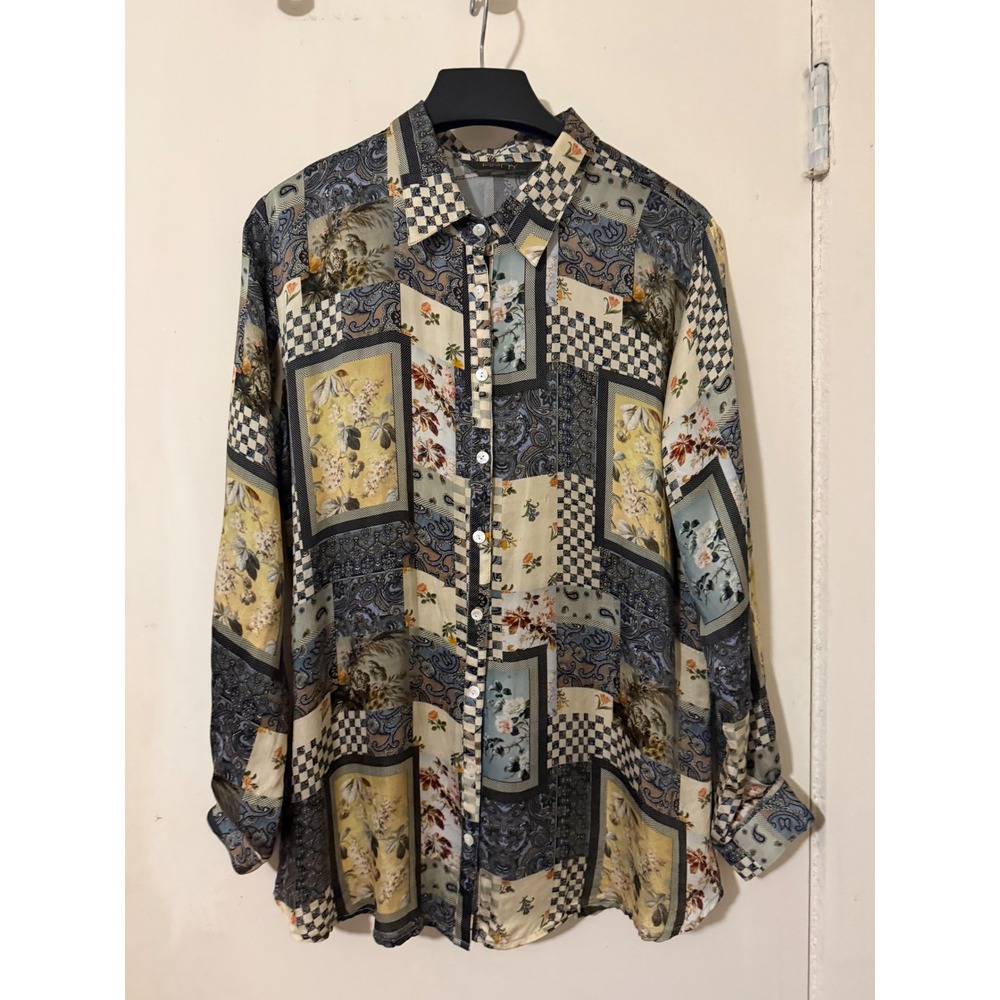 Apny Apparel Silk Patchwork Print Button Down Shi… - image 1